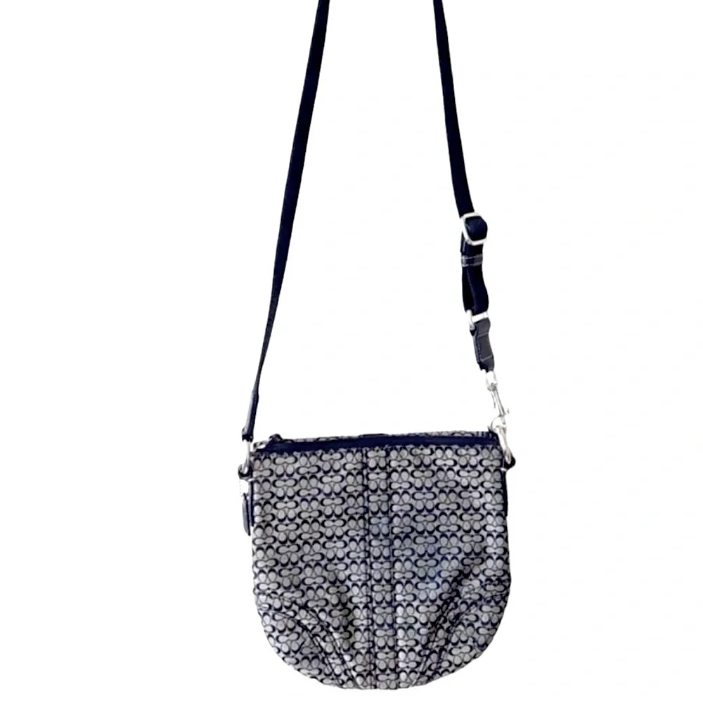 Coach Monogrammed Logo Buckle Small Crossbody Black/White/Silver Hardware